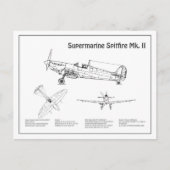Supermarine Spitfire - Vliegtuigblauwdruk BD Briefkaart (Voorkant)