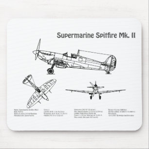 Supermarine Spitfire - Vliegtuigblauwdruk BD Muismat