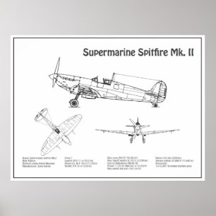 Supermarine Spitfire - Vliegtuigblauwdruk BD Poster