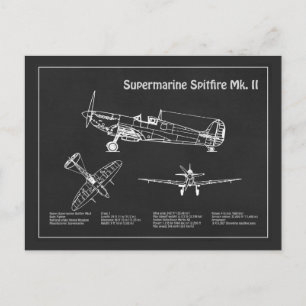 Supermarine Spitfire - Vliegtuigblauwdruk PD Briefkaart