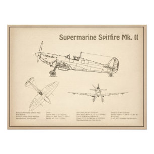 Supermarine Spitfire - Vliegtuigblauwdruk SD Foto Afdruk