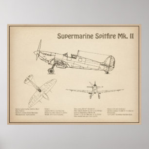 Supermarine Spitfire - Vliegtuigblauwdruk SD Poster