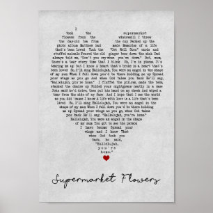 Supermarkt Flowers Gray Heart Song Lyric Print