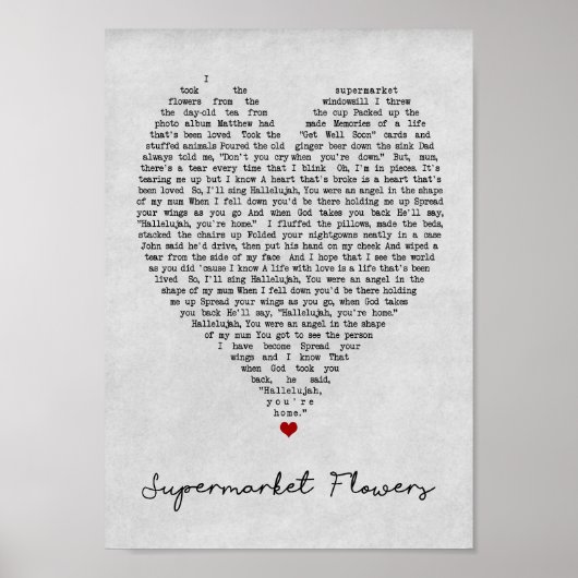 Supermarkt Flowers Gray Heart Song Lyric Print (Voorkant)