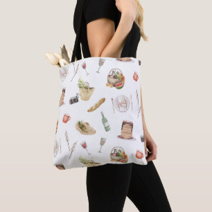 Supermarkt winkelen lieve illustratie canvas tas