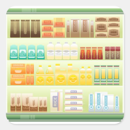 supermarktplank koffietheedranen vierkante sticker (Voorkant)
