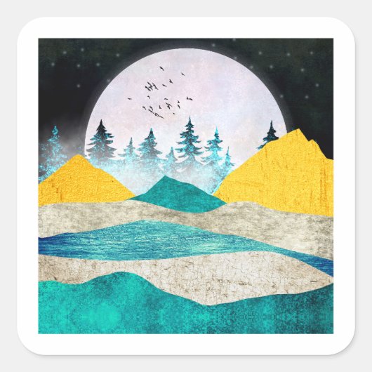 Supermoon Rising Landscape Vierkante Sticker (Voorkant)
