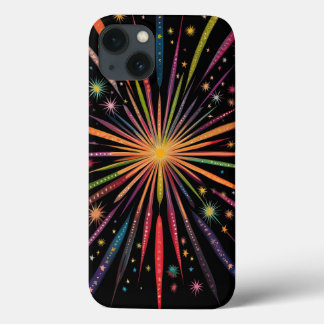 Supernova - Rainbow Stars Galaxy Black Retro Boho iPhone 13 Hoesje