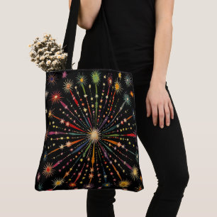Supernova - Rainbow Stars Galaxy Black Retro Boho Draagtas