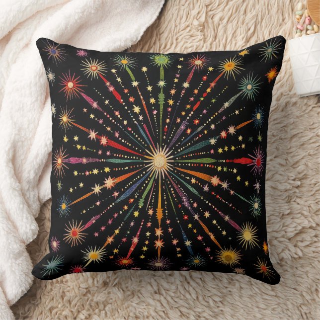 Supernova - Rainbow Stars Galaxy Black Retro Boho Kussen (Deken)