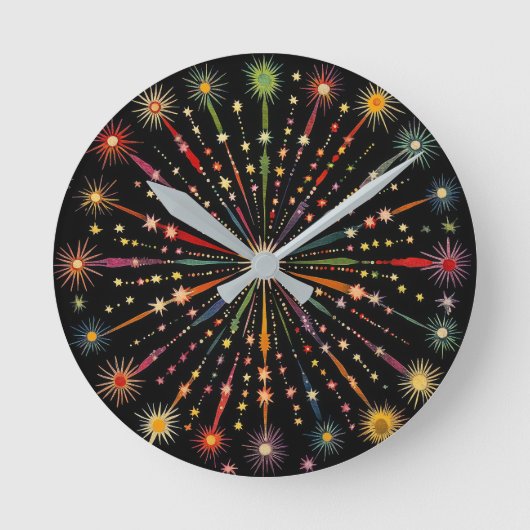 Supernova - Rainbow Stars Galaxy Black Retro Boho Ronde Klok (Voorkant)