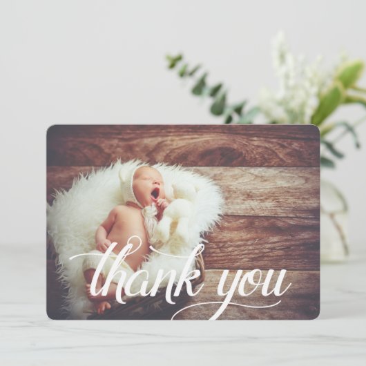 Superposition de script | Carte photo Merci plat (Debout devant)