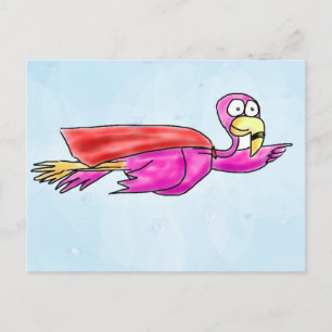 Superroze flamingo met vliegende kaap Whimsical Ar Briefkaart