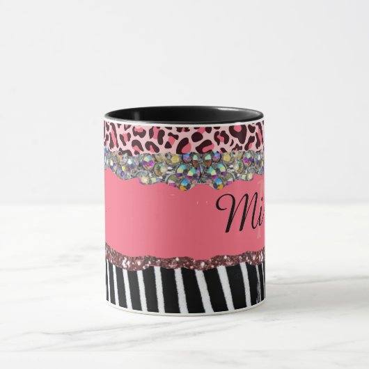 Superroze glitter exotische luipaard mok (Midden)