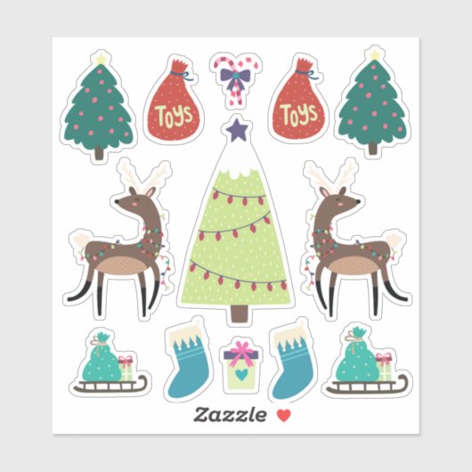 Superschattige gemengde kerstset met deers sticker (Vel)
