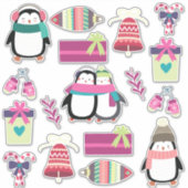 Superschattige gemengde kerstset met pinguïns sticker (Voorkant)