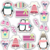 Superschattige gemengde kerstset met pinguïns sticker (Voorkant)