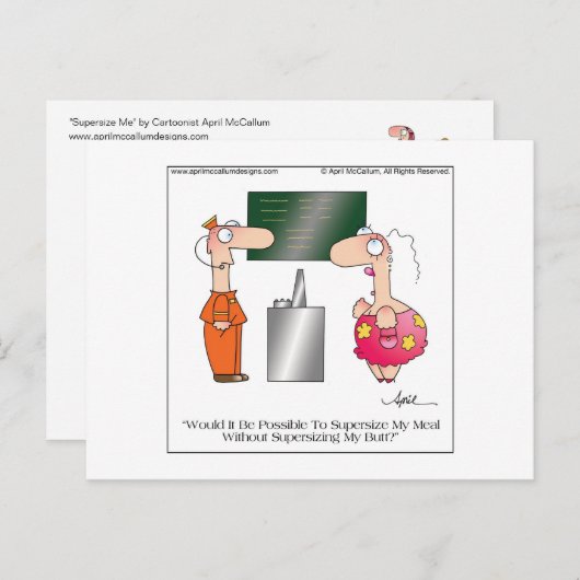 SUPERSIZE ME Briefkaart beroemd gemaakt door April (Voorkant / Achterkant)