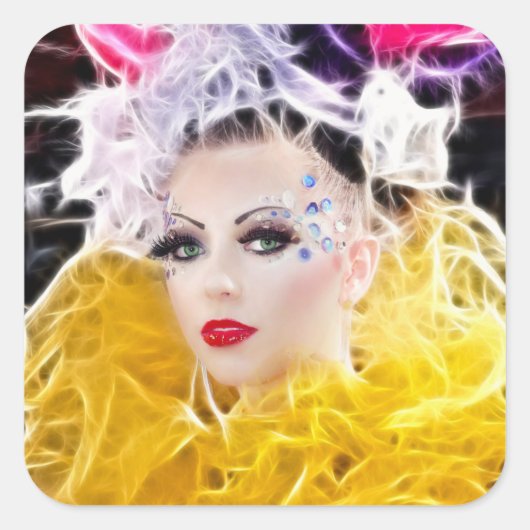 Superstar model in gele jurk vierkante sticker (Voorkant)