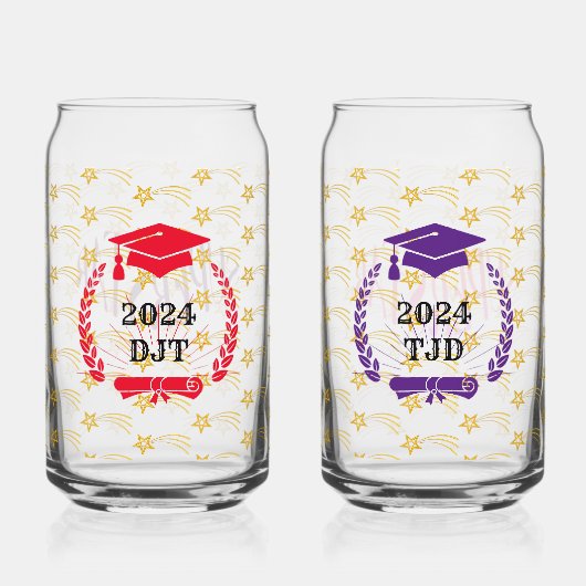 Superstar Pattern Afstuderen Drinkware Set Blikvorm Glas (Achterkant)