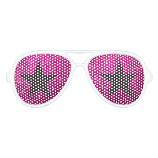 Superstar Rockstar - zwarte Star Pink Aviator Zonnebril (Voorkant)