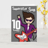 Superstar Son 10e verjaardag grijze rode jongen ka Kaart (Gele Bloem)