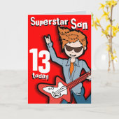 Superstar Son 11e anniversaire carte garçon rouge (Fleur jaune)