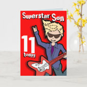 Superstar Son 11e anniversaire rouge blonde carte (Fleur jaune)