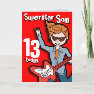 Superstar Son 11e verjaardag rode-jongetkaart Kaart