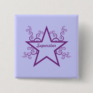Superstar Swirls Button, Paars Vierkante Button 5,1 Cm