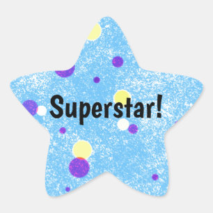 Superster! Geel en Paars Stip op blauw Ster Sticker