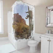 Superstition Mountain Evening Light Saguaro Cactus Douchegordijn (In situ)