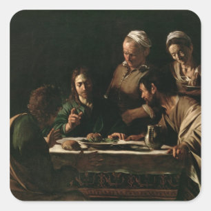 Supper bij Emmaus, 1606 Vierkante Sticker