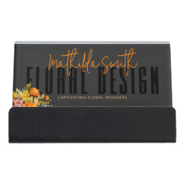 Support Carte De Visite Sophisticated Floral Design Black Orange Flowers