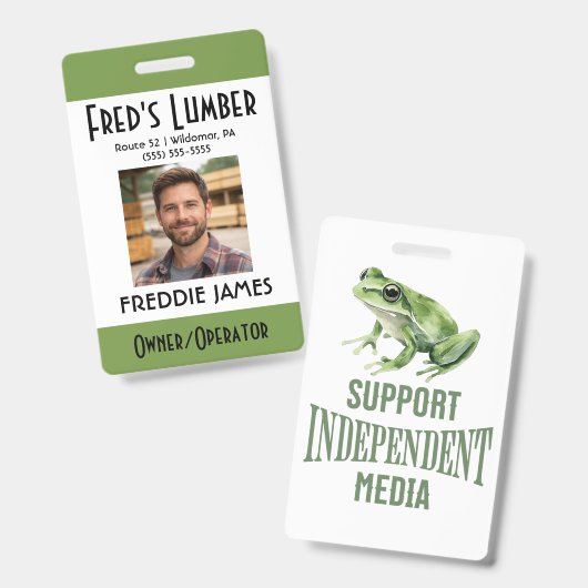 Support Independent Media Frog Name Badge (Voor- en achterkant)