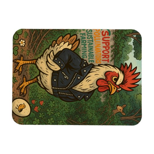 Support Polinators Cool Rooster in Leather Jacket Magneet (Horizontaal)