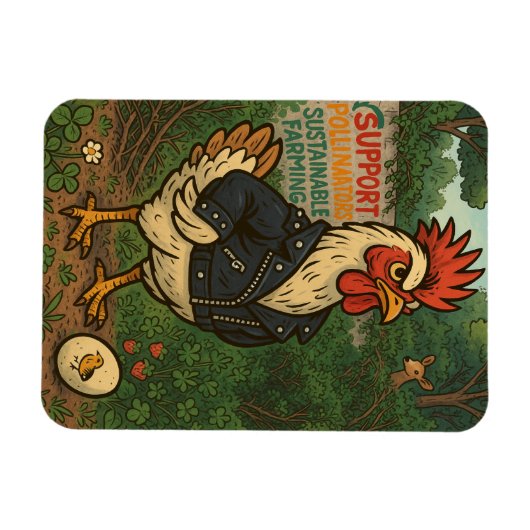 Support Polinators Cool Rooster in Leather Jacket Magneet (Horizontaal)