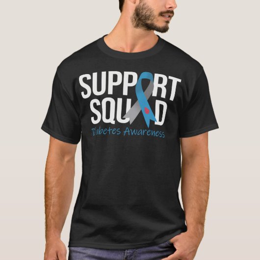 Support Squad Diabetes Awareness Month Blauw Grijs T-shirt (Voorkant)
