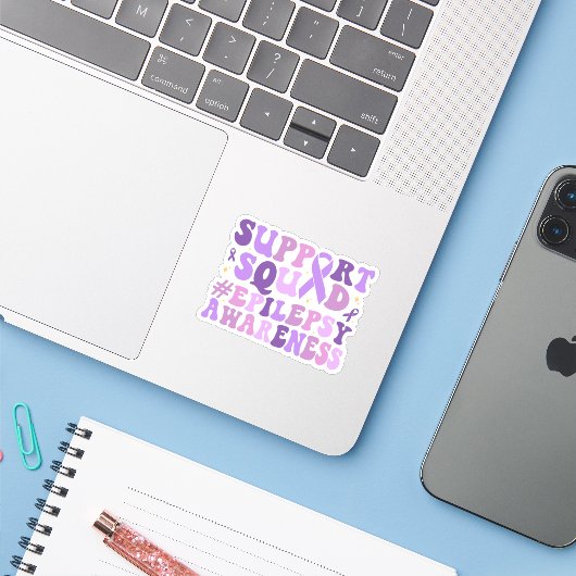 Support Squad Epilepsie Bewustzijn Maand Epilepsie Sticker (Laptop met iPhone)
