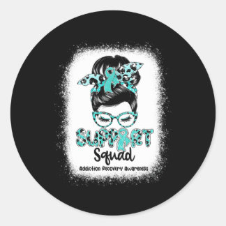 Support Squad Messy Bun Blauwgroen Ribbon Addictio Ronde Sticker