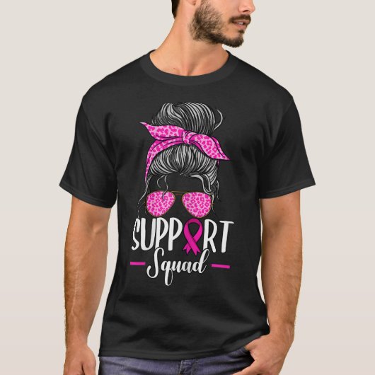 Support Squad Messy Bun Breast Cancer Awareness T-shirt (Voorkant)