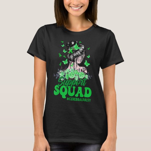 Support Squad Messy Bun Butterfly Cerebral Palsy A T-shirt (Voorkant)