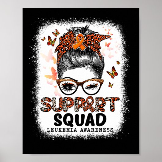 Support Squad Messy Bun Butterfly Oranje Ribbon Le Poster (Voorkant)