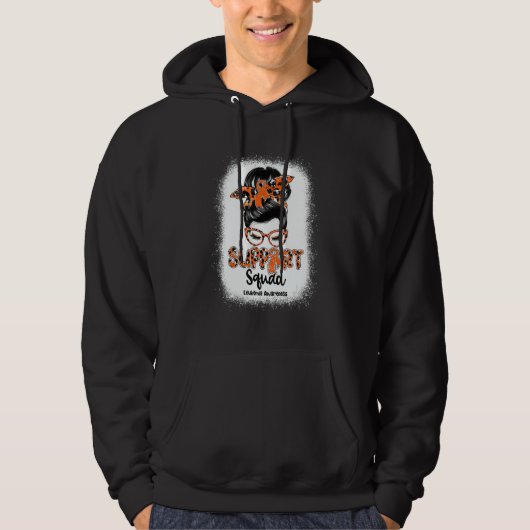 Support Squad Messy Bun Leopard Orange Ribbon Leuk Hoodie (Voorkant)
