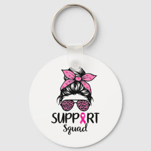 Support Squad Messy Bun Leopard Pink Breast Cancer Sleutelhanger