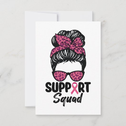 Support Squad Messy Bun Pink Warrior Breast Cancer Bedankkaart (Voorkant)