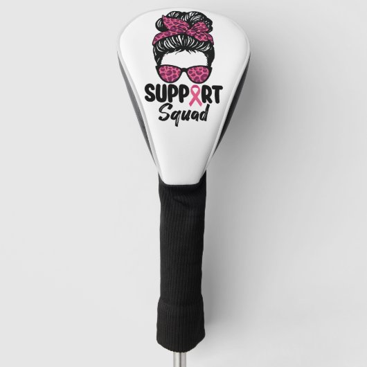 Support Squad Messy Bun Pink Warrior Breast Cancer Golfheadcover (Voorkant)