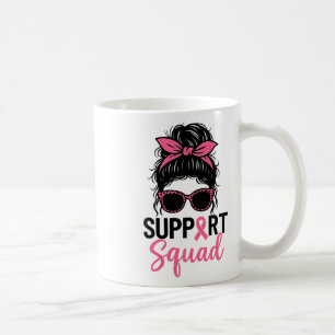 Support Squad Messy Bun Pink Warrior Breast Cancer Koffiemok