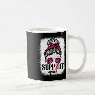 Support Squad Messy Bun Pink Warrior Breast Cancer Koffiemok