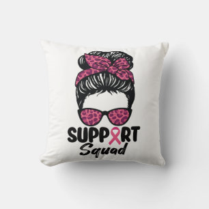 Support Squad Messy Bun Pink Warrior Breast Cancer Kussen